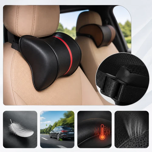 Memory Foam Car Headrest Pillow Adjustable PU Leather Neck Support Cushion Seat