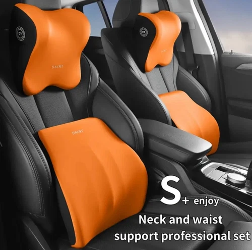 Lumbar Back and Neck Support Cushion Car Seat Pillow Memory Foam Orange 🇬🇧